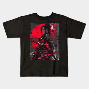 Red Japanese Samurai Girl Kids T-Shirt